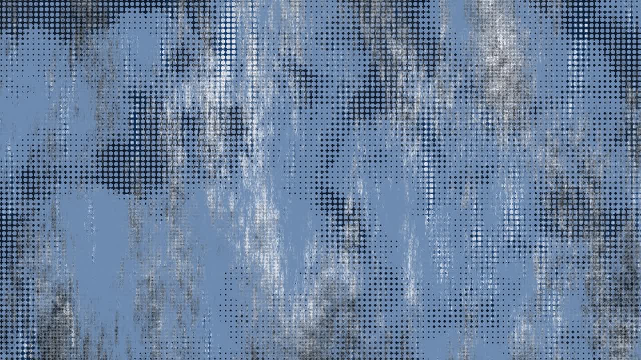 Abstract halftone pattern with distressed blue textures, vertical streaking, industrial digital loopable grunge background animation