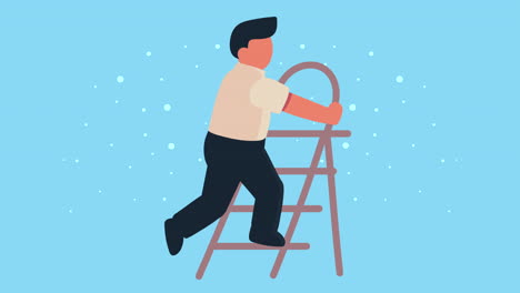 businessman worker climbing stairs animation character