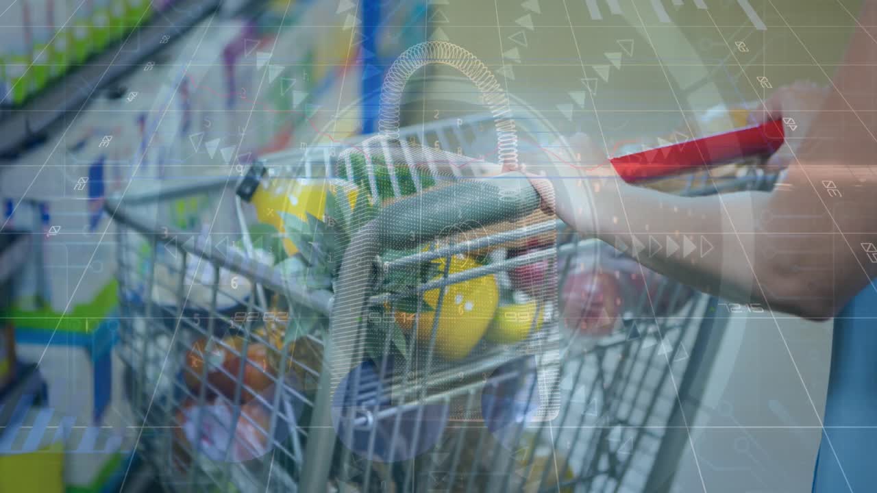 쇼핑 카트에 대한 금융 데이터 처리의 애니메이션