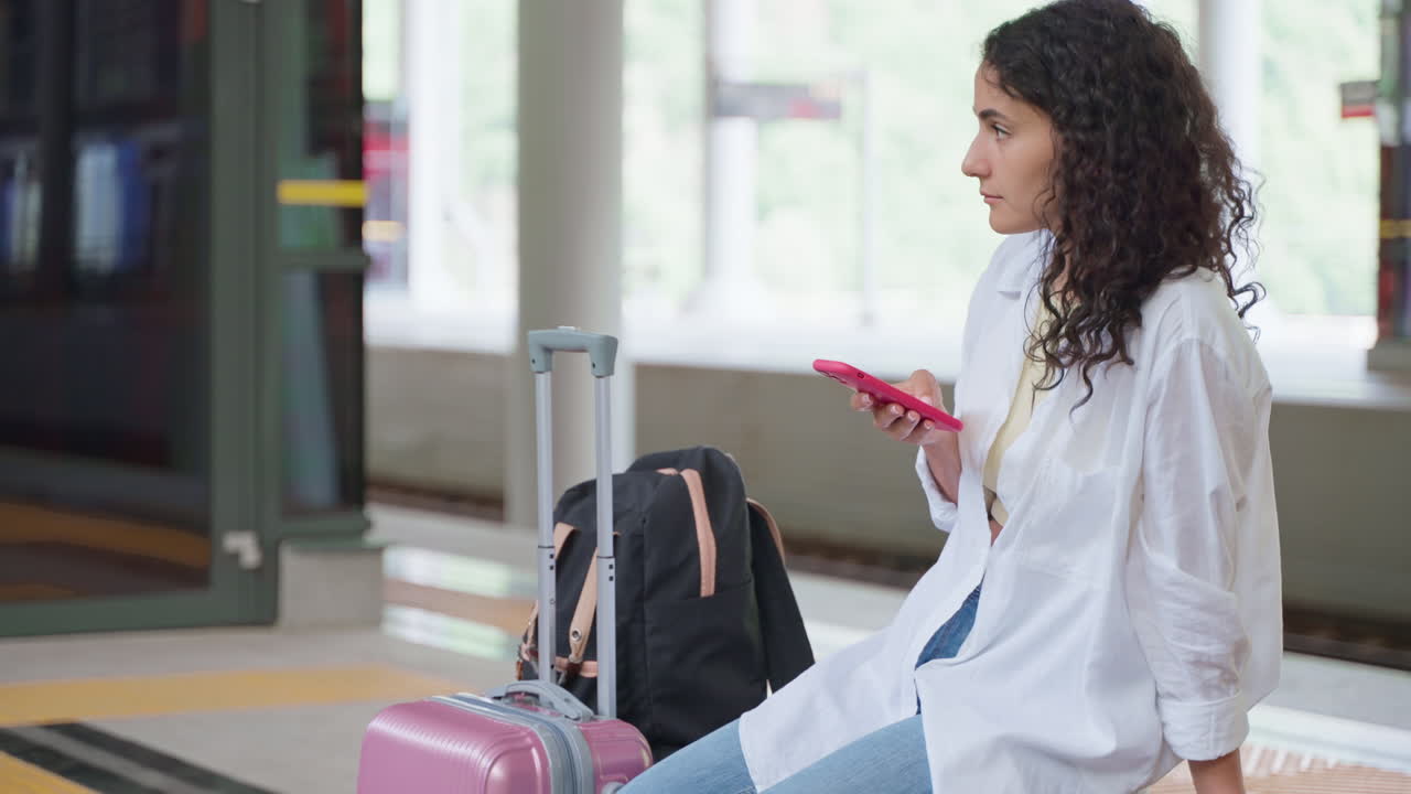 женщина ждет на железнодорожном вокзале