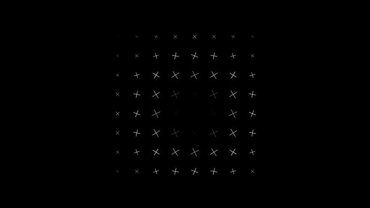 Grafica in movimento astratta di simboli a croce pulsanti su sfondo nero