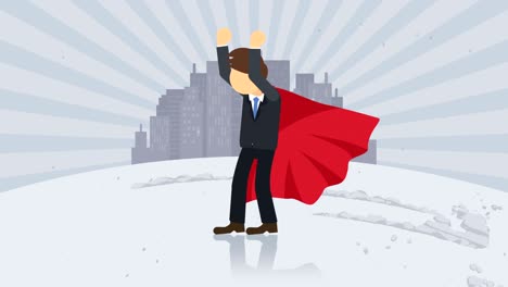 superhero standing on city background. dust dance. business symbol. leadership and achievement concept. comic loop animation.