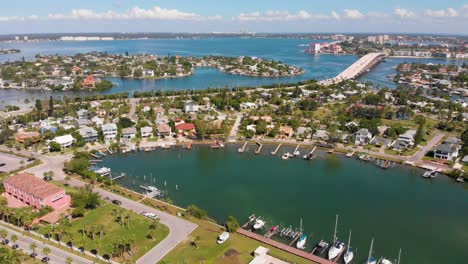 4k drone video of vina del mar island, pinellas bayway and don cesar hotel in st