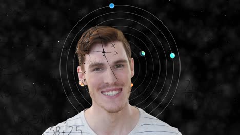 animation of businessman over equations and solar system