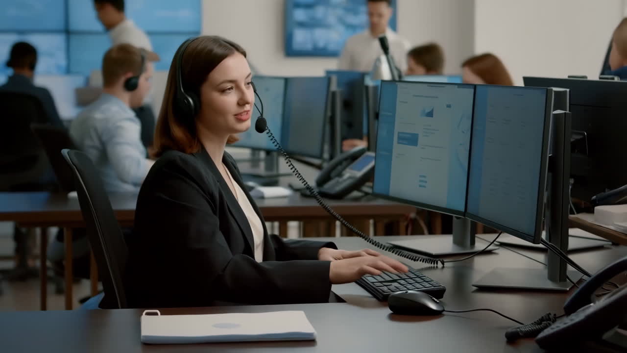 Woman Working at a Call Center or Support Desk