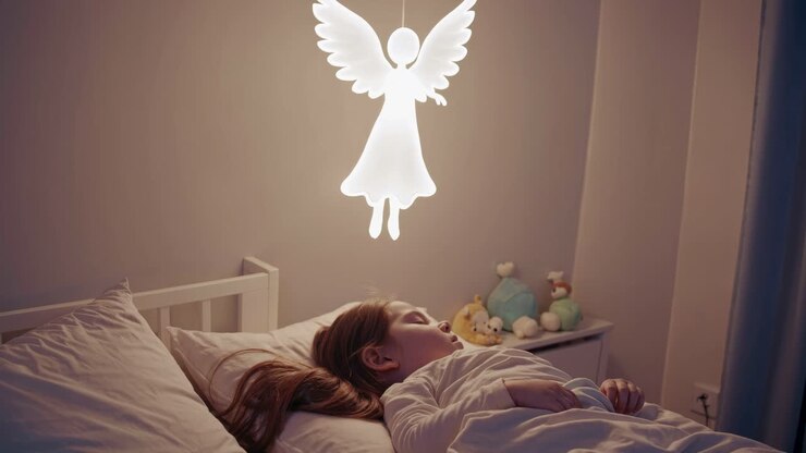 Child Sleeping in Bedroom with Angel Night Light
