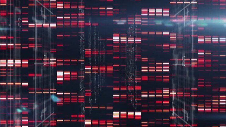 Animation of data processing and shapes on black background