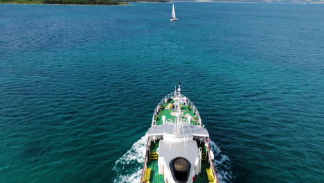 Mediterranean-Sea-With-Jadrolinija-Ferry-Cruising-Towards-Zlarin-Island-Near-Šibenik-In-Croatia