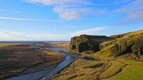 Stunning-Aerial-Drone-View-Of-Vibrant-Icelandic-Scenic-Landscape-During-Summer-Day