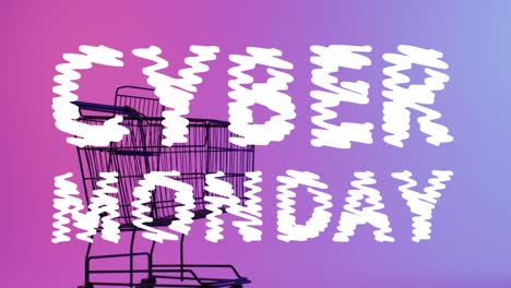 Animación-Del-Texto-Del-Cyber-Monday-Sobre-El-Carrito-De-La-Compra.