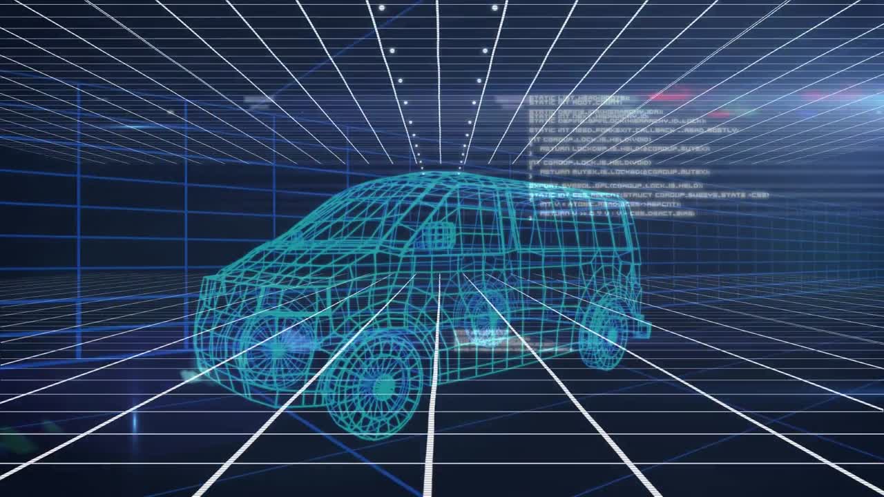 밴과 그리드의 3d 드로잉 모델에 대한 데이터 처리 애니메이션