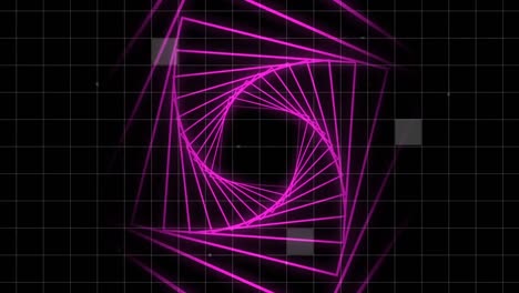 Pink-corridor-in-spiral-with-grid-on-black-background