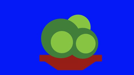 colorful simple animation of a green bush isolated on a blue screen in 4k