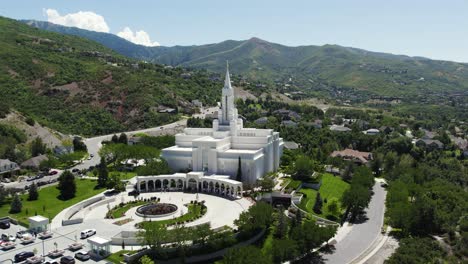 lds mormon temple in bountiful, utah on summer day - aerial