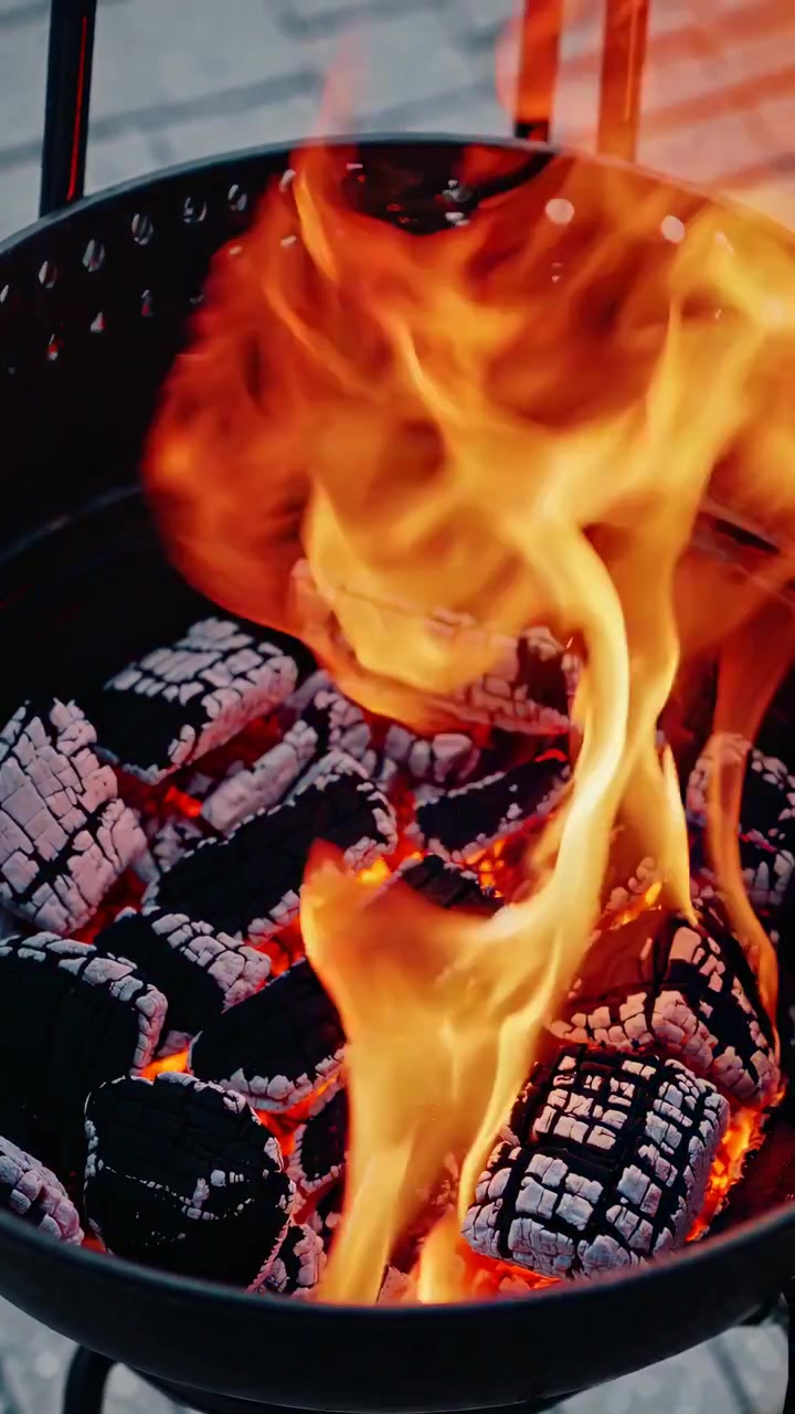 Fiamme Vivaci che Bruciano sul Carbone in un Barbecue