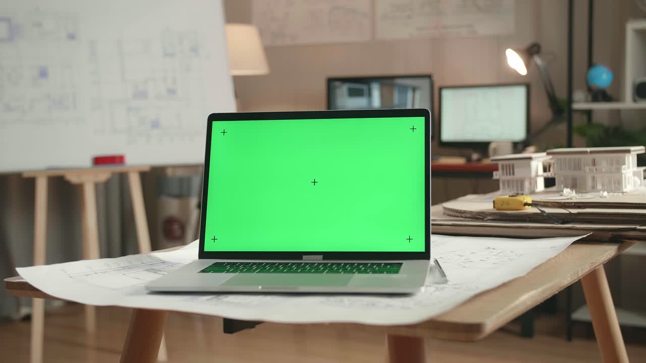 Laptop with Green Screen in an Architect's Office