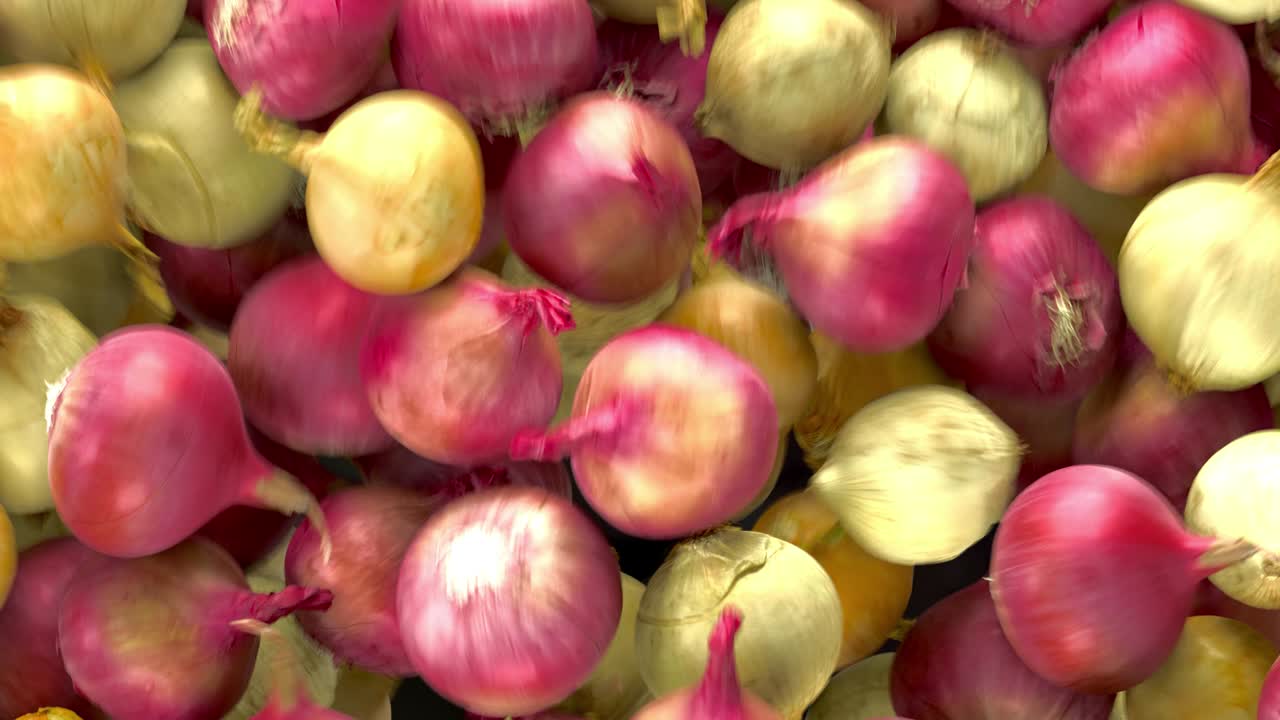 Falling Onions Transition effect with alpha channel. 3D rendering