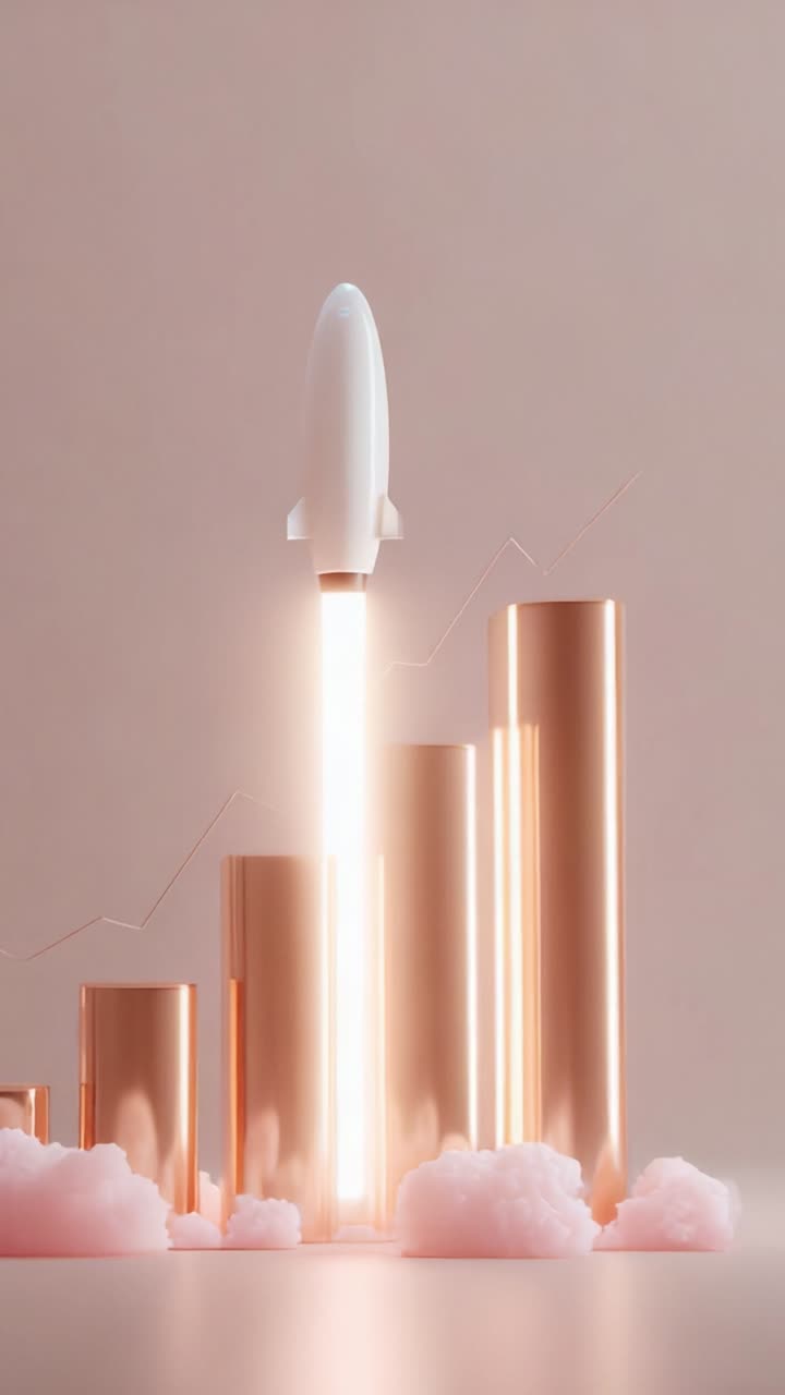 Innovative rocket launching into a rising bar graph, symbolizing growth, aspiration, and success in modern technology and business ventures