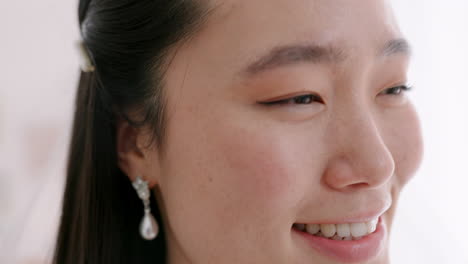 wedding, happy and smile of bride with a veil