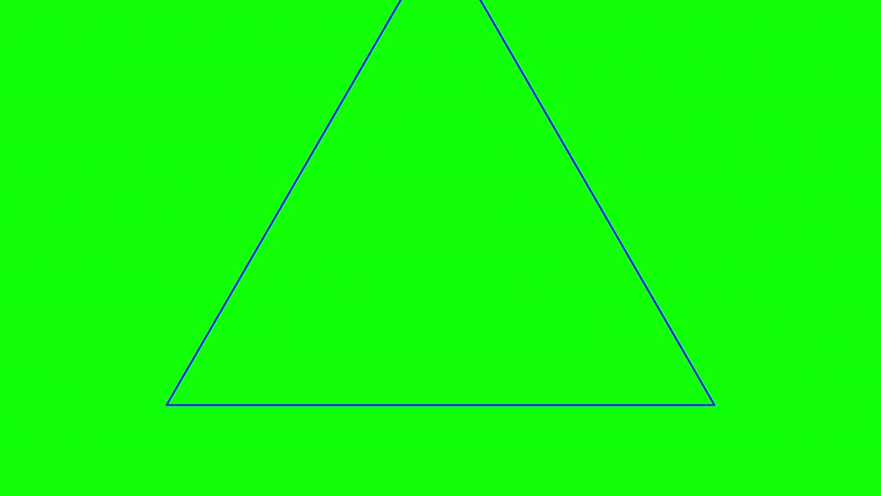 fondo verde y múltiples triángulos en movimiento, acercarse y alejarse repetidamente