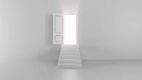 shine of an open door with steps in a bright room