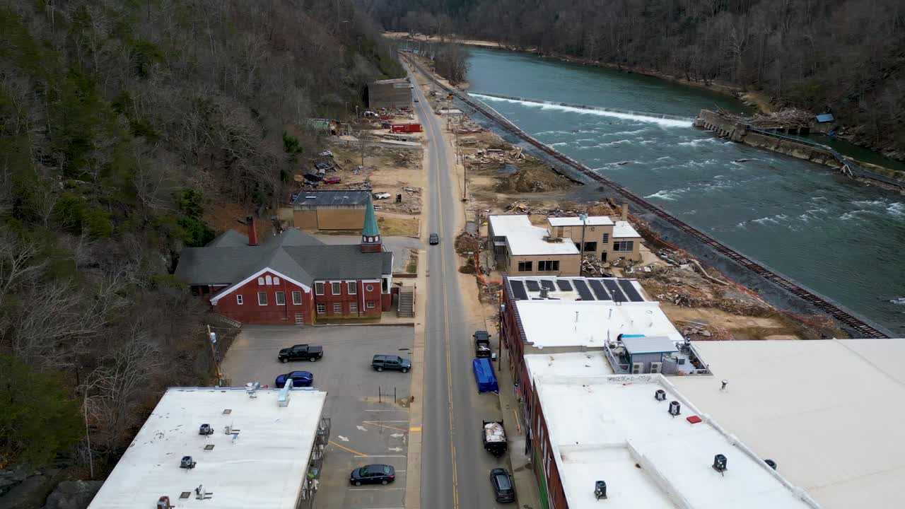 4K Aerial Drone Video of Historic Downtown Marshall, NC after Hurricane Helene and Milton (2024)