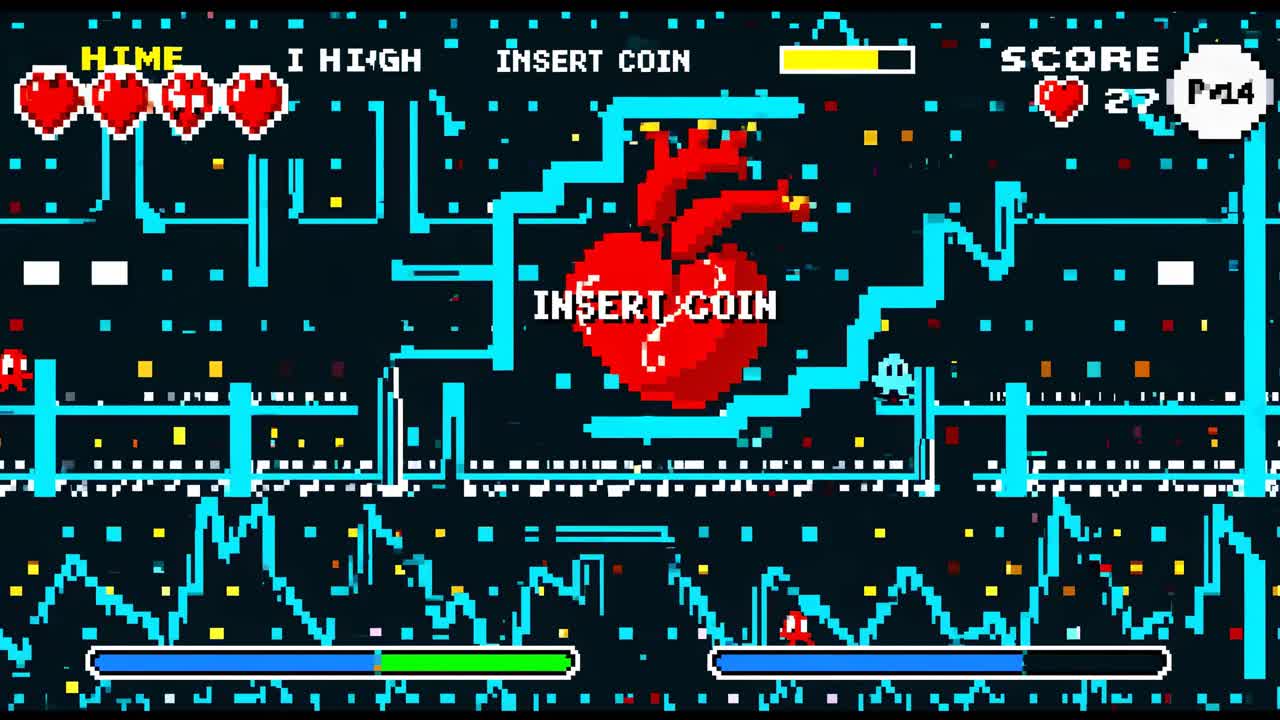 Pixel Art Video Game Screen with Heart