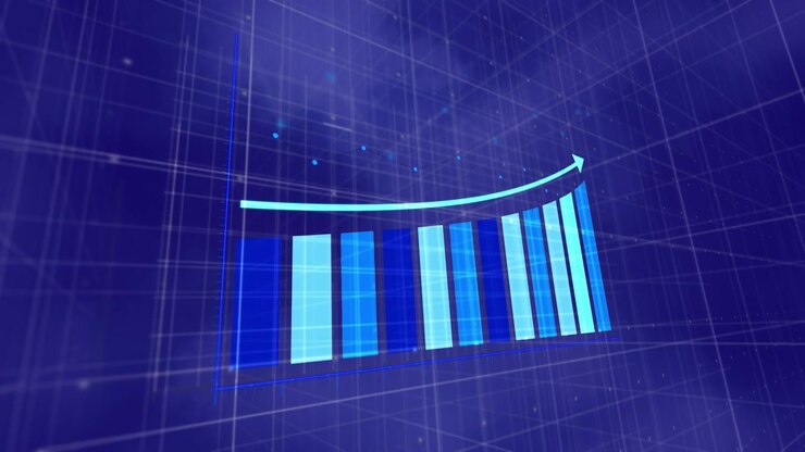 Digital Bar Chart Showing Financial Growth with Upward Trend Arrow