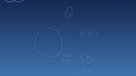 animation of mathematical equations and formulas floating against blue gradient background