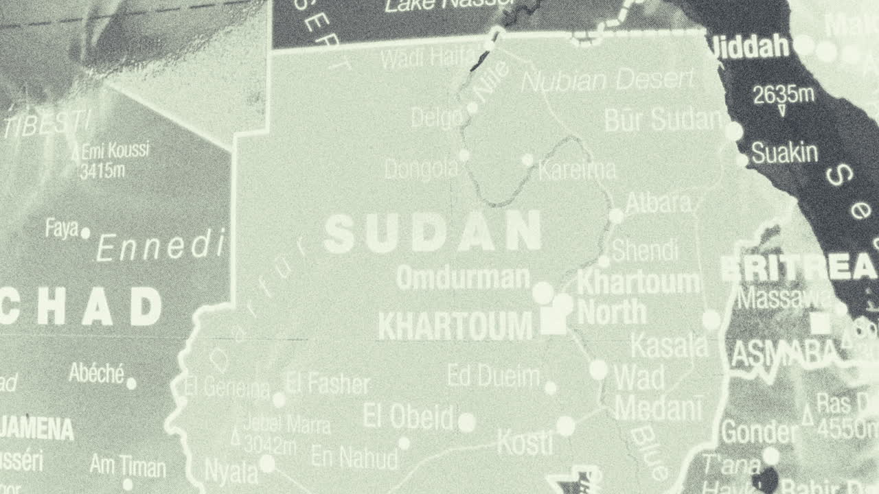 Map of Sudan and surrounding countries in Africa