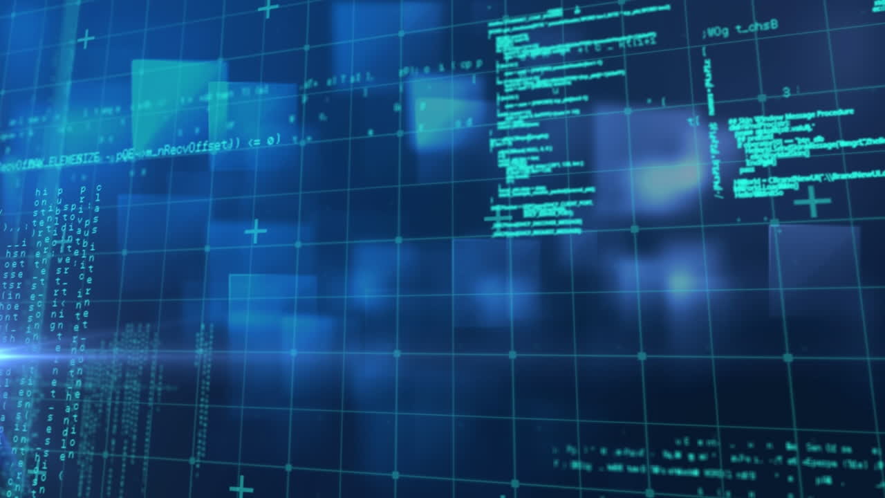 animación del procesamiento de datos y puntos de luz sobre fondo negro