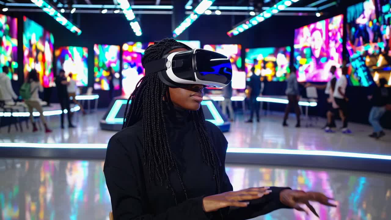Woman experiencing virtual reality technology