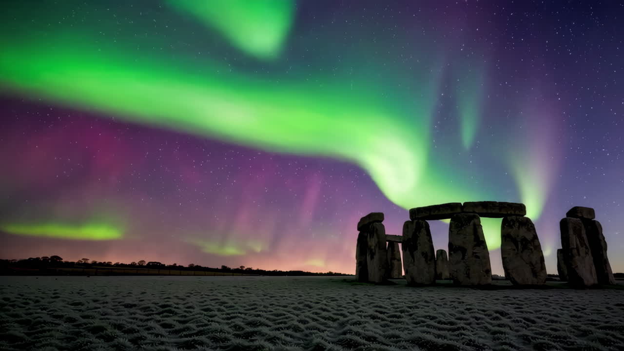 Aurora Borealis over Stonehenge at Night