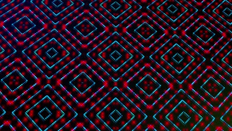 animated illustrtation light shinning pink, red and blue dots and stars square shapes.