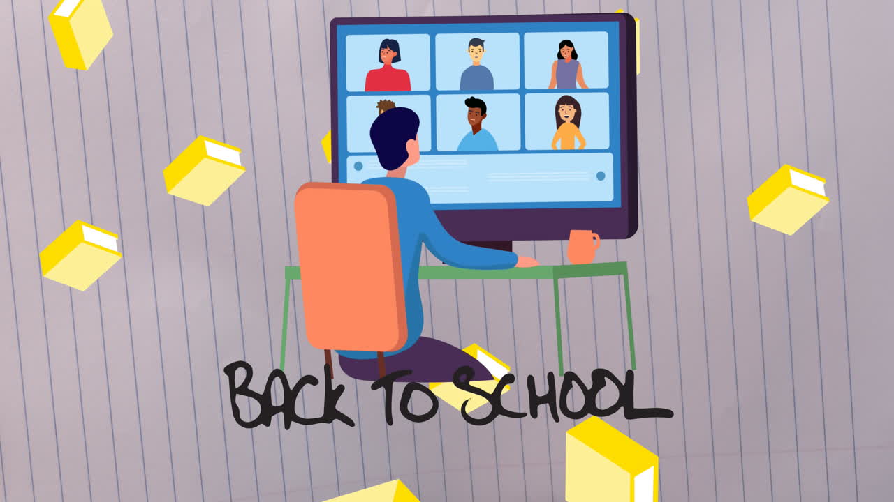 Animation of back to school text over school icons