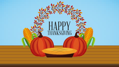 happy thanksgiving celebration with pumpkin pie