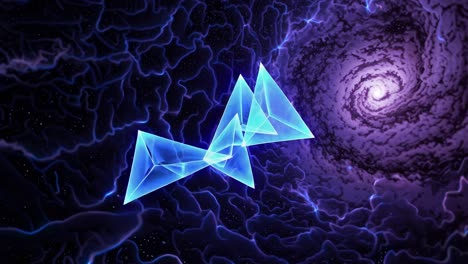 abstract cosmic landscape with glowing triangles