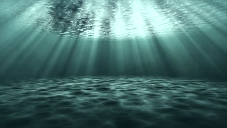 underwater ocean sandy seafloor 3d animation motion graphics reflection sun rays on sandbar visual effect background teal dark