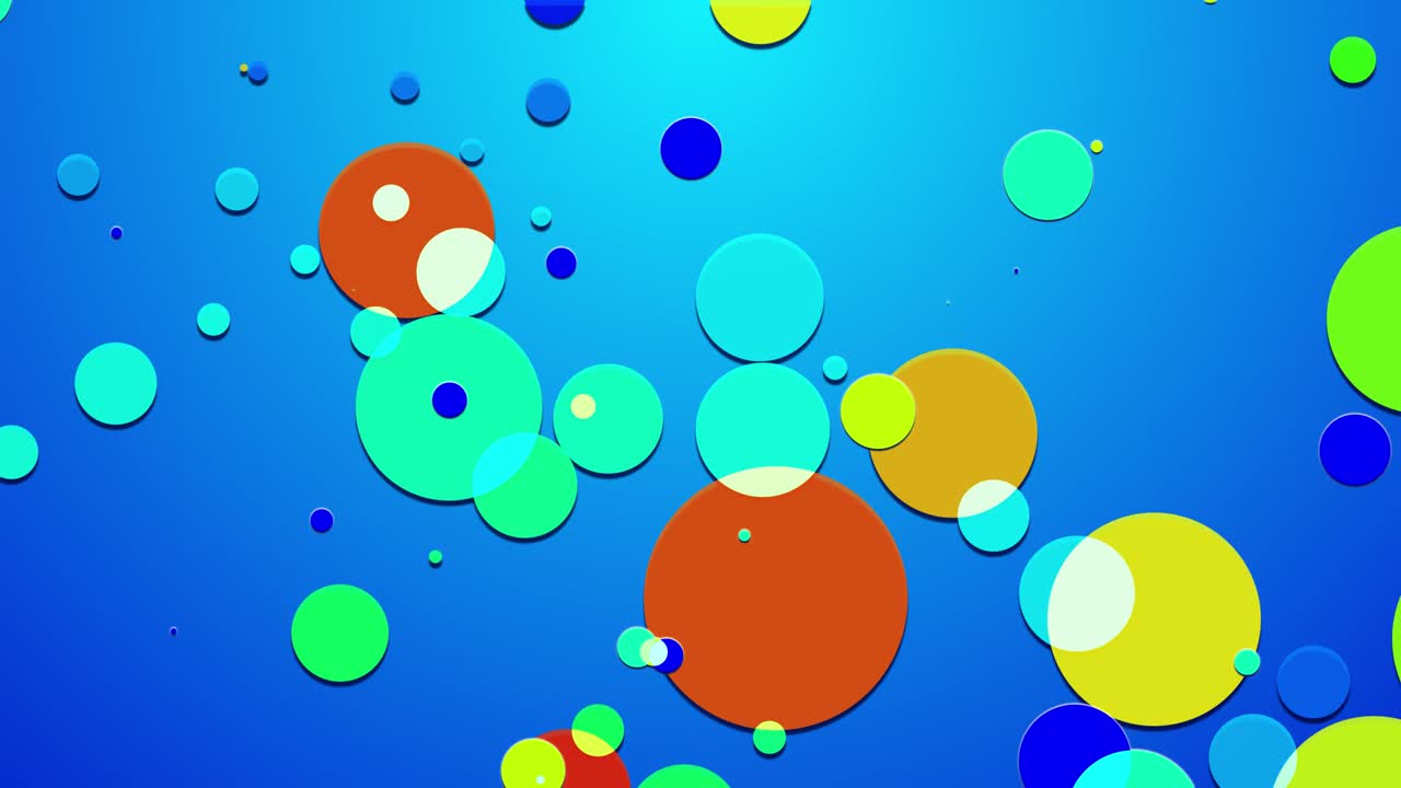 simple abstract 4k looped flat style background with circles that change their size, overlap each other, where they change colors, as if made of translucent material. Luma matte as alpha channel
