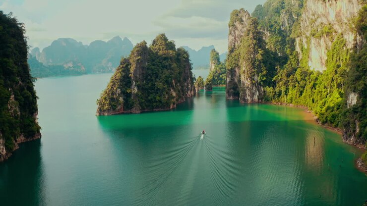 Stunning Aerial View of Cheow Lan Lake, Thailand