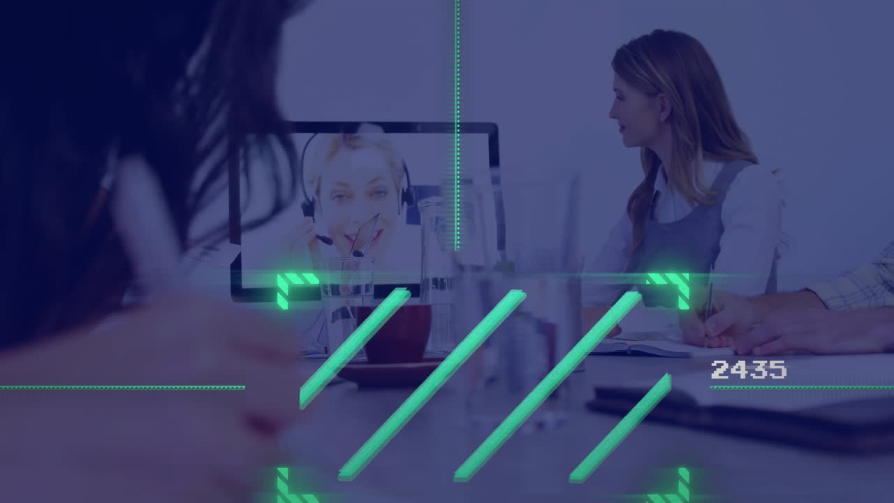 animación del procesamiento de datos sobre diversas personas de negocios en la oficina