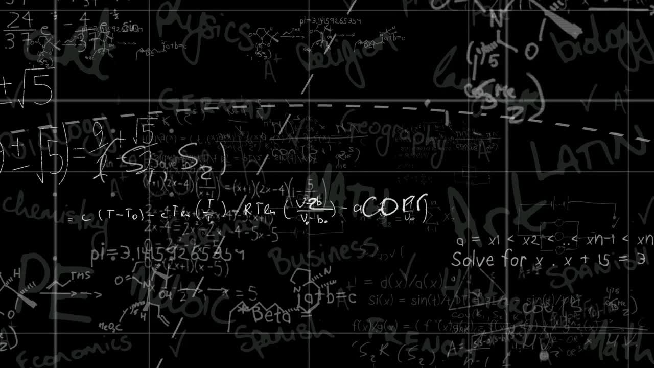 Animation of moving mathematical formulas over blackboard