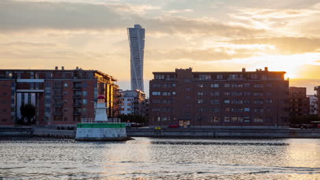 Malmö-Städtische-Moderne-Stadt-Sonnenuntergang-Stadtbild