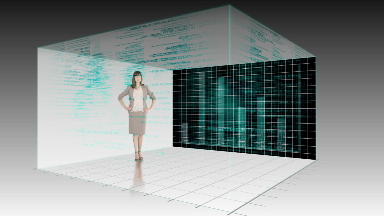 animación de una mujer de negocios presentando gráficos