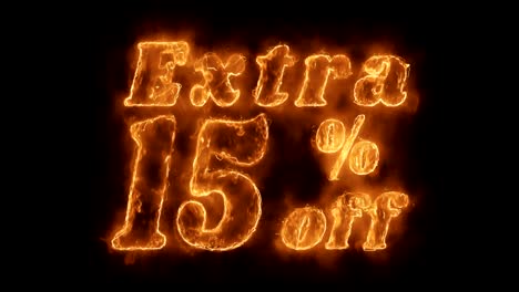 extra 15% percent off word hot animated burning realistic fire flame loop.