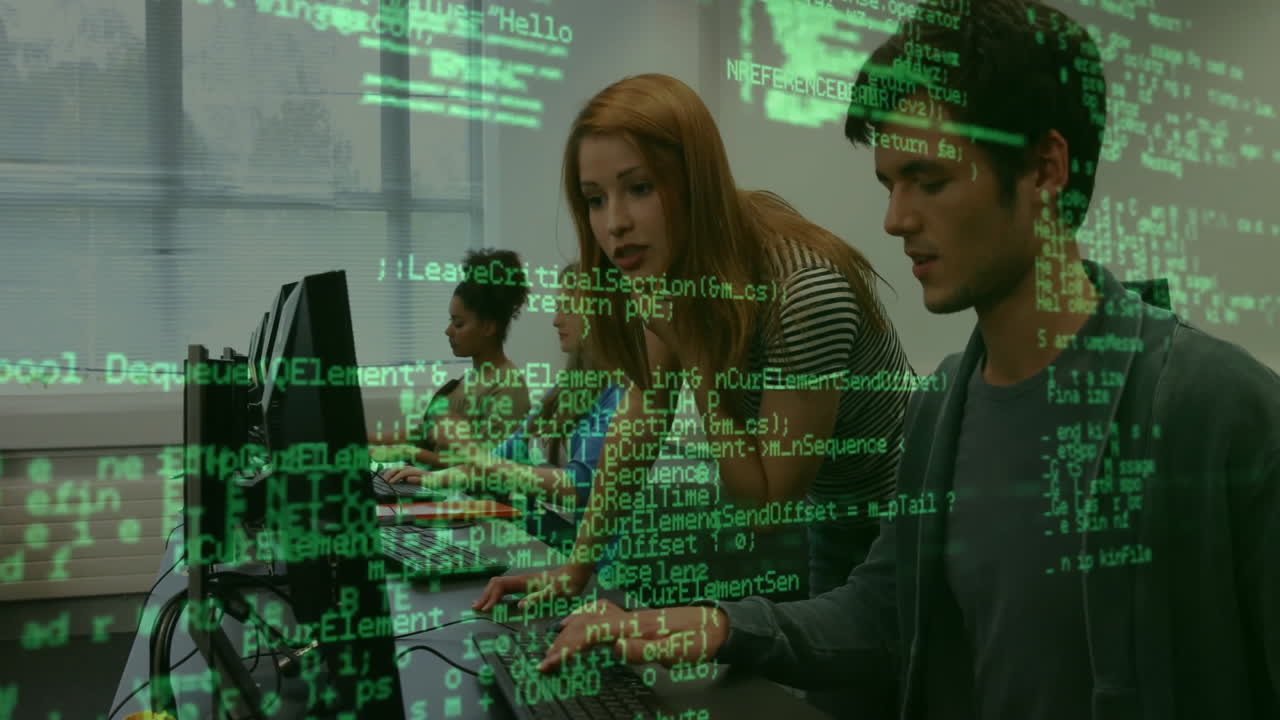 Animation of data processing over diverse male and female students using computers