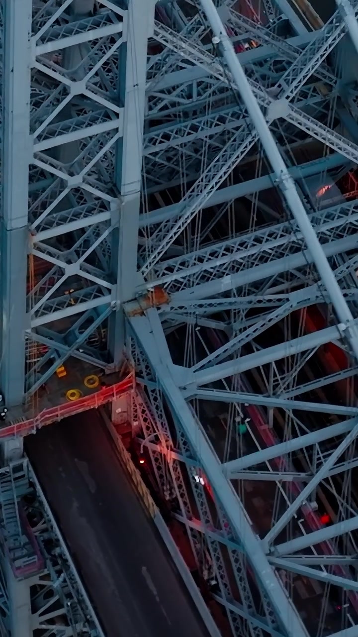 Overhead aerial of Williamsburg Bridge traffic lanes