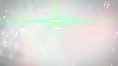 animación de manchas de luz y moléculas sobre un fondo blanco