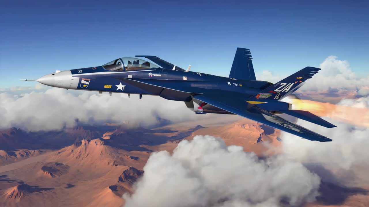 F/A-18E Super Hornet Flying Over Mountains