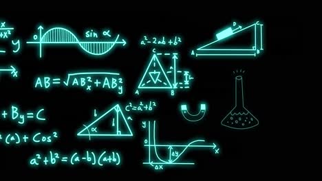 animación de fórmulas matemáticas y procesamiento de datos científicos sobre un fondo negro